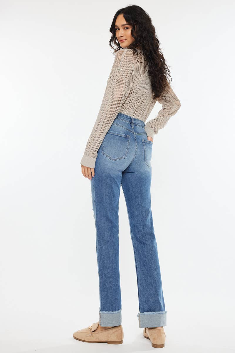 GEMIDDELDE OPEN PACK HIGH RISE STRAIGHT JEANS-KC20065M voor groothandel op Faire5