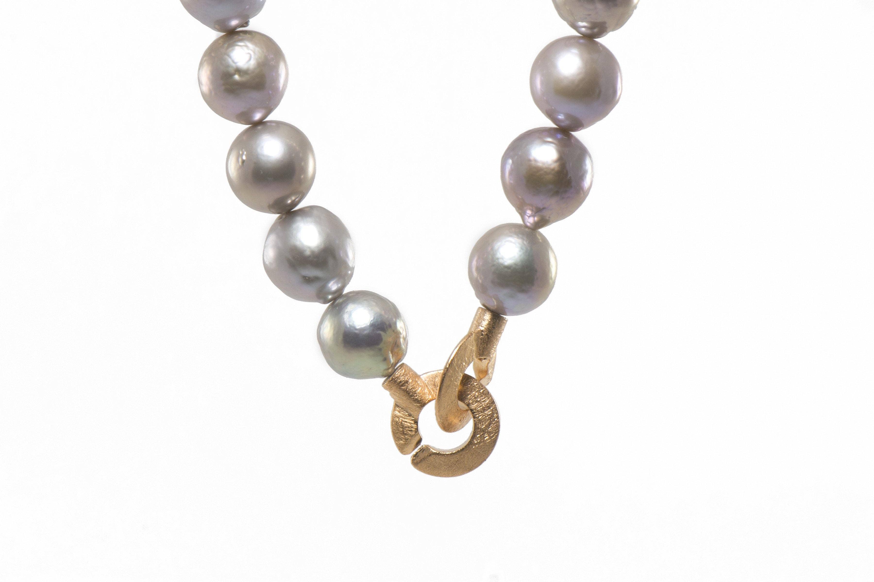 Joyla Jewelry - Wholesale Beaded/Pearl Necklace - Grey Pearl and Flame Post Barouqe Necklace Fair Trade 24K Gold Vermeil1