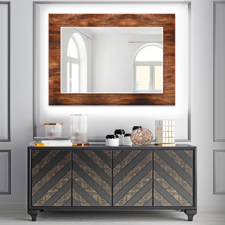 Miroir mural en verre trempé avec motif bois pour la vente par MyPhotostation