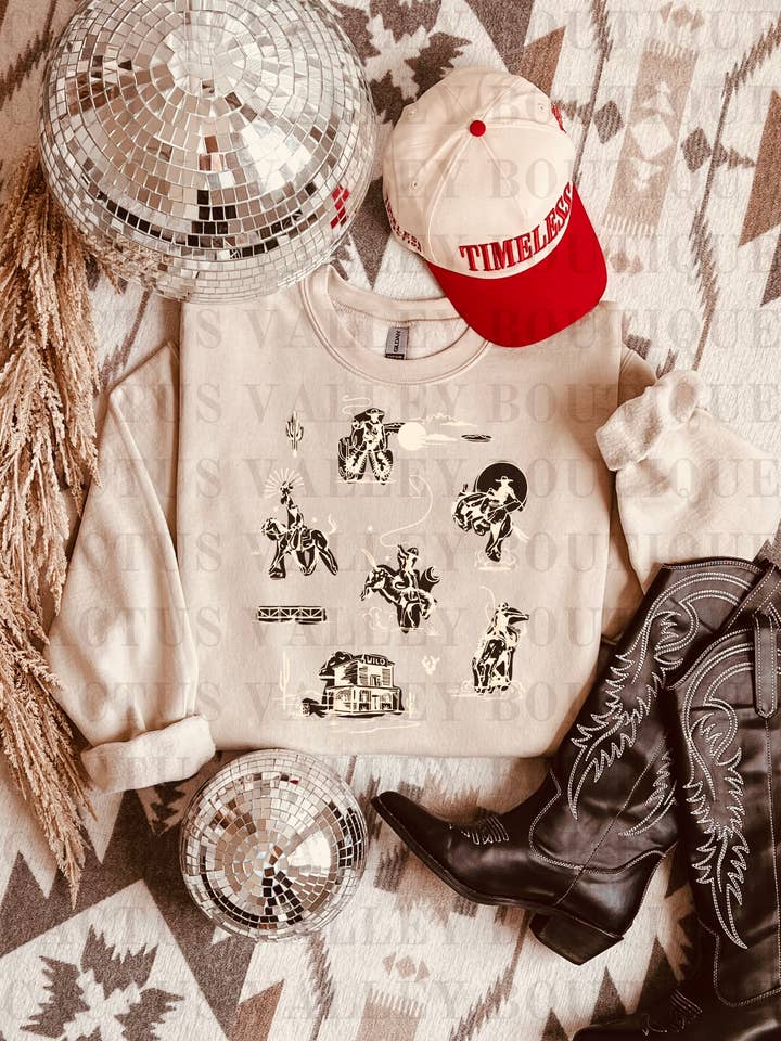 Cowboys de l'Ouest - Sweat-shirt à col rond pour la vente par Cactus Valley Boutique