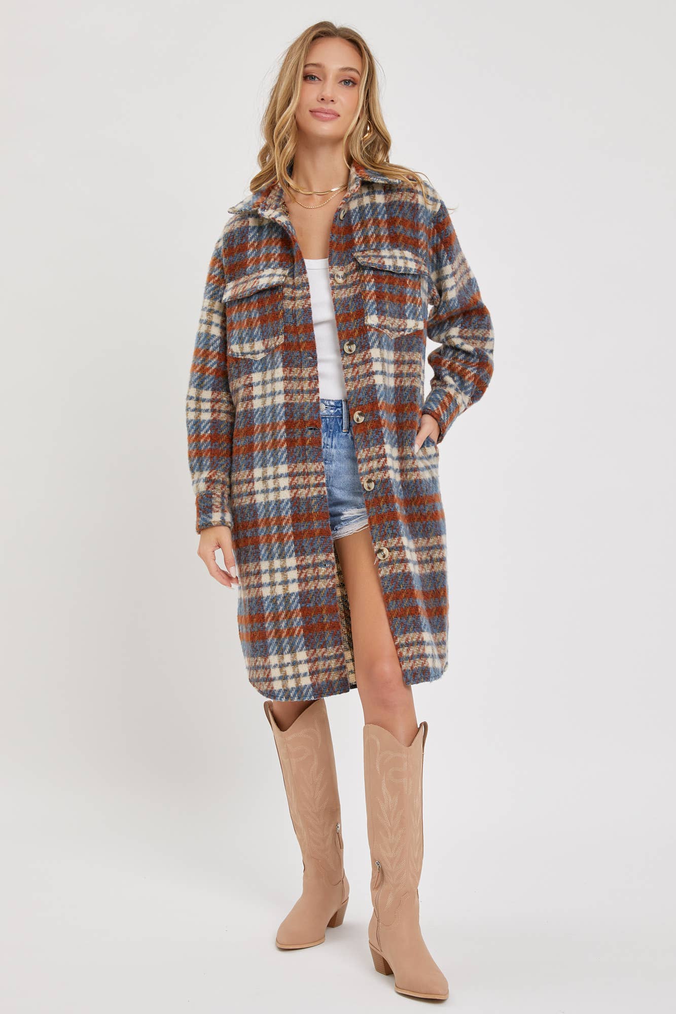 Sweet Lovely by Jen – Engroshandel Skjortejakke/shacket – til kvinder – SW1571 PLAID COAT/SHACKET20