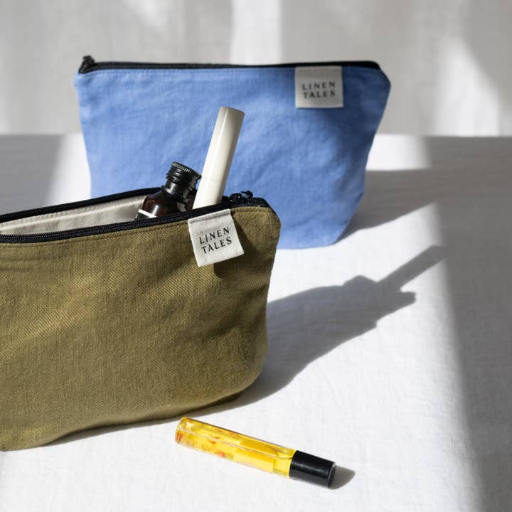 Linen Tales (We cover U.S. import duties) - Wholesale Makeup/Cosmetic Bag - LIMITED EDITION Moss Twill Linen Makeup Pouch6