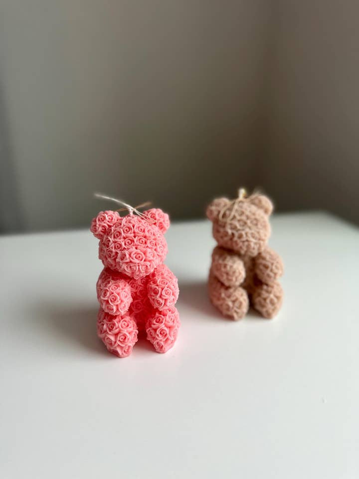 Rose Teddy Bear Candle - Handcrafted Decorative Soy Wax Bear Candle for wholesale by Elizabeth’s Candles