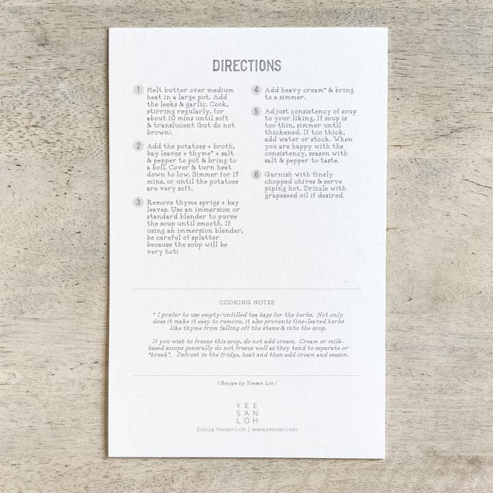 Yeesan Loh - Wholesale Recipe Card - Recipe Card / Potato & Leek Soup1