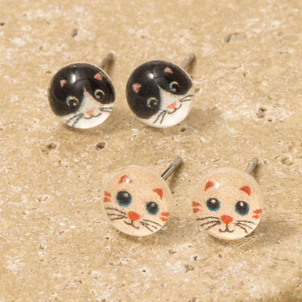 MULTI Acrylic Dome Cat Stud Earrings Set for wholesale on Faire3