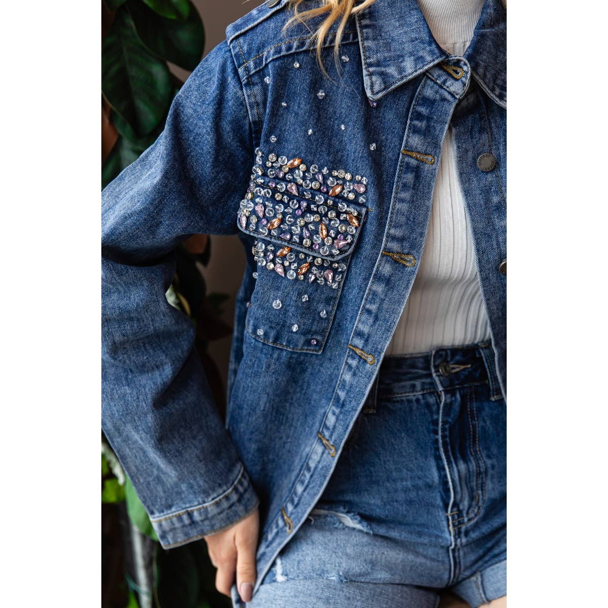Color Rhinestone Denim Shacket  for wholesale on Faire3