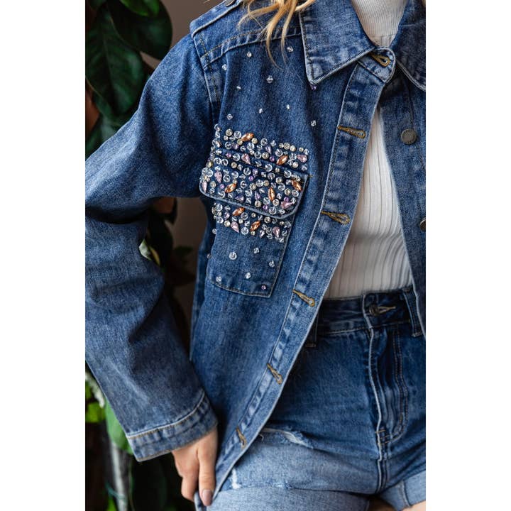 Color Rhinestone Denim Shacket for wholesale on Faire3