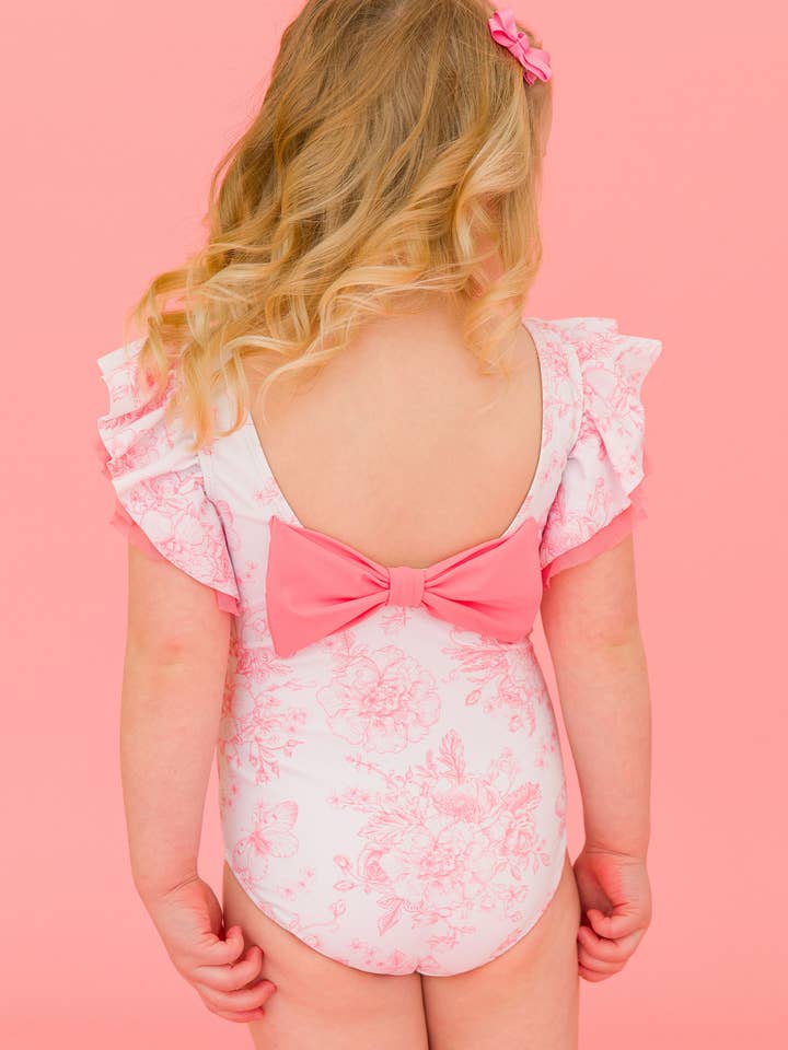 Girls Bubblegum Pink Butterfly Garden Toile Butterfly Sleeve One Piece Swimsuit
for wholesale on Faire0