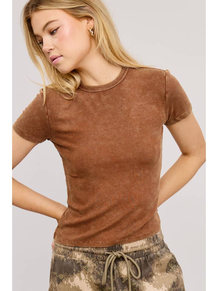 Mimosa - Wholesale Knit Top - Women's - Garment Dye Wash Short Sleeve Knit Top