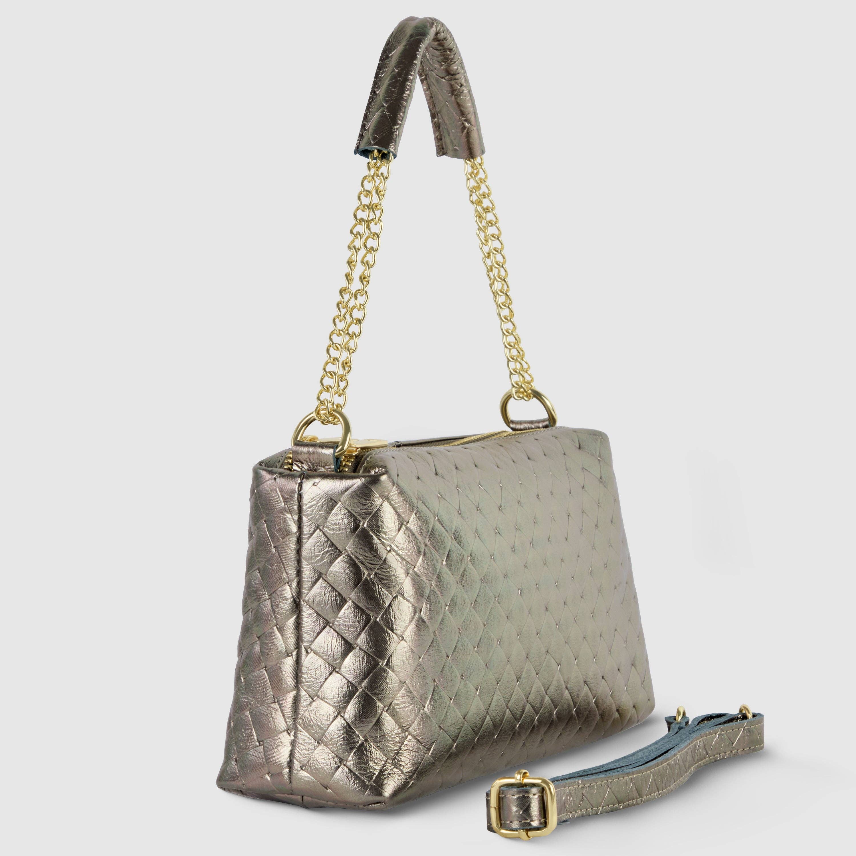 TAKEASY - Wholesale Shoulder Bag - Women's - Weave Metallic Suede Leather Crossbody Bag2