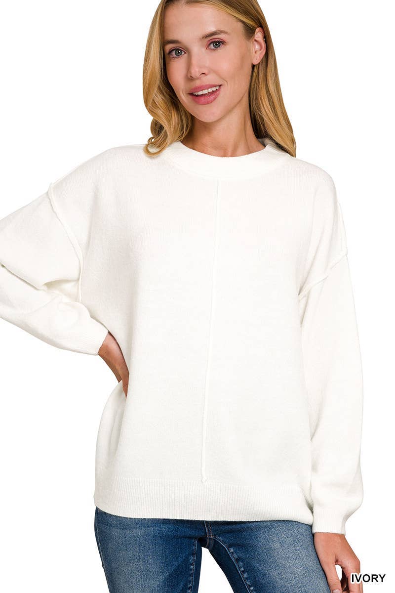 Vanilla Monkey - Wholesale Knit Sweater - Women's - Garment Dyed Front Seam Round-neck Sweater3
