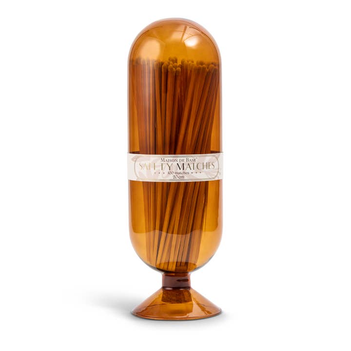 Core Home - Wholesale Matches - 7.87" 100pk Matches in Glass Bottle Cloche Large - Amber