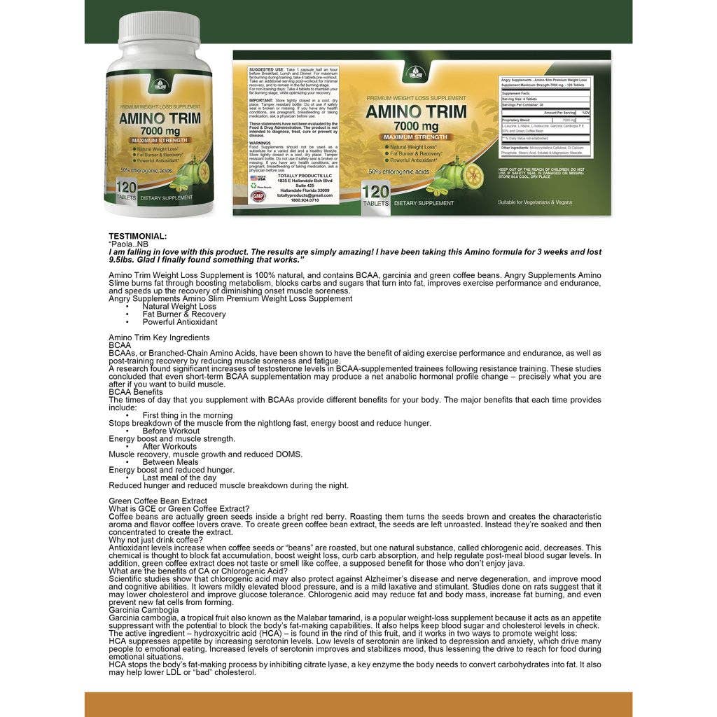 Totally Products – wholesale Oral supplement/vitamin – Amino Trim and L-Glutamine Combo Pack6