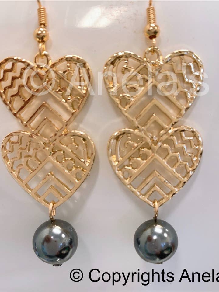 Soul Mates Tribal Hearts:Hamilton Gold Earring w/Shell Pearl for wholesale by Anela's Jewelry