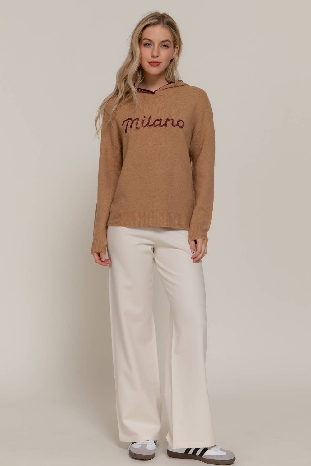 Active Basic | Active USA - Vente Pull en maille – femme - Sweat à capuche à manches longues avec détail de couture et lettres9