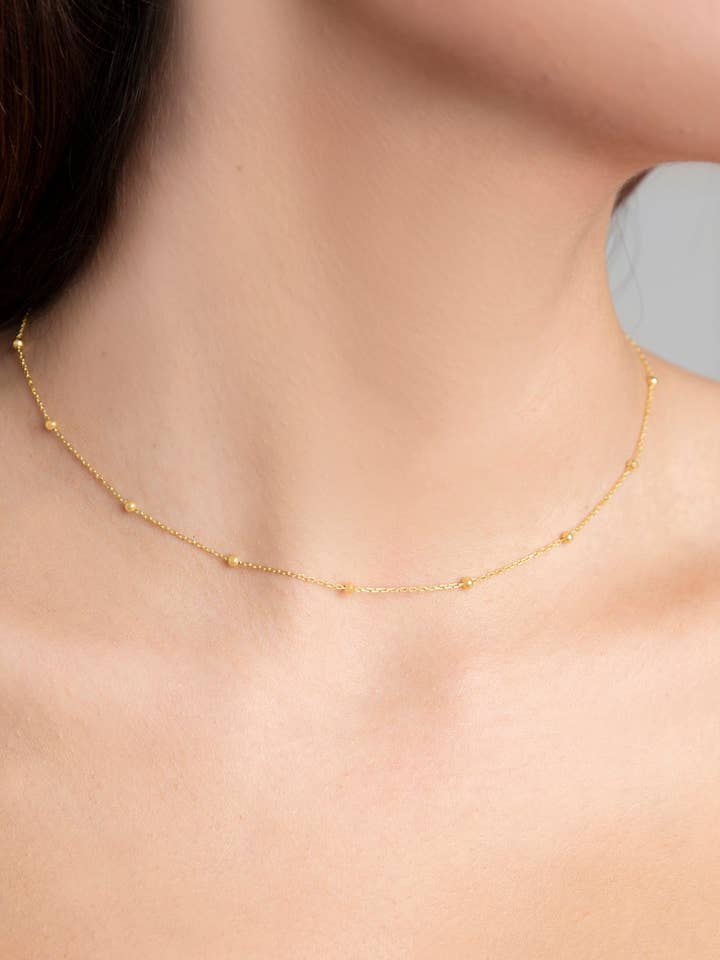 Women's Gold-Plated 925 Sterling Silver Ball Chain Necklace for wholesale by Volenia Silver
