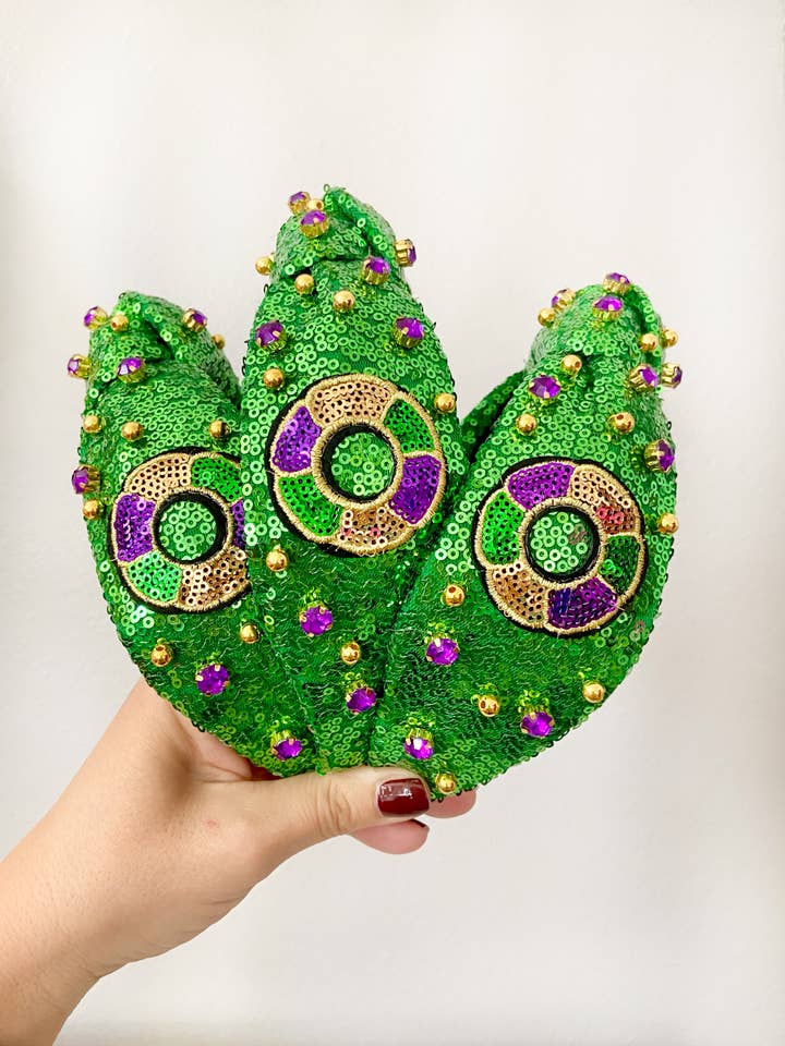 Mardi Gras Sequin King Cake Headband for wholesale by Valois Designs