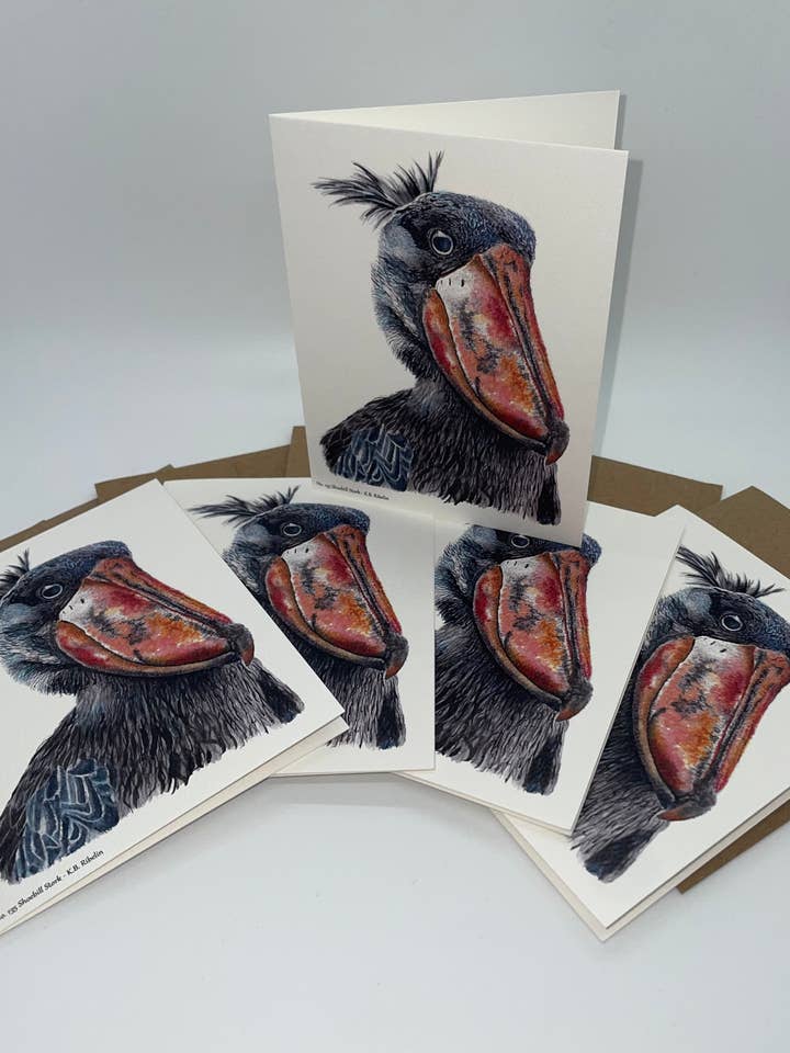 Shoebill Ooievaar - Notitiekaart met Envelop voor wholesale door Bird Art by KB
