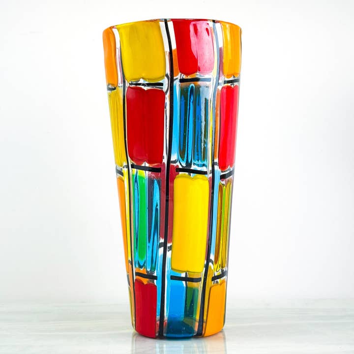 Large Murano Glass Pazzia Vase, Signed by Artist, Made in Italy for wholesale by Via Graceffo