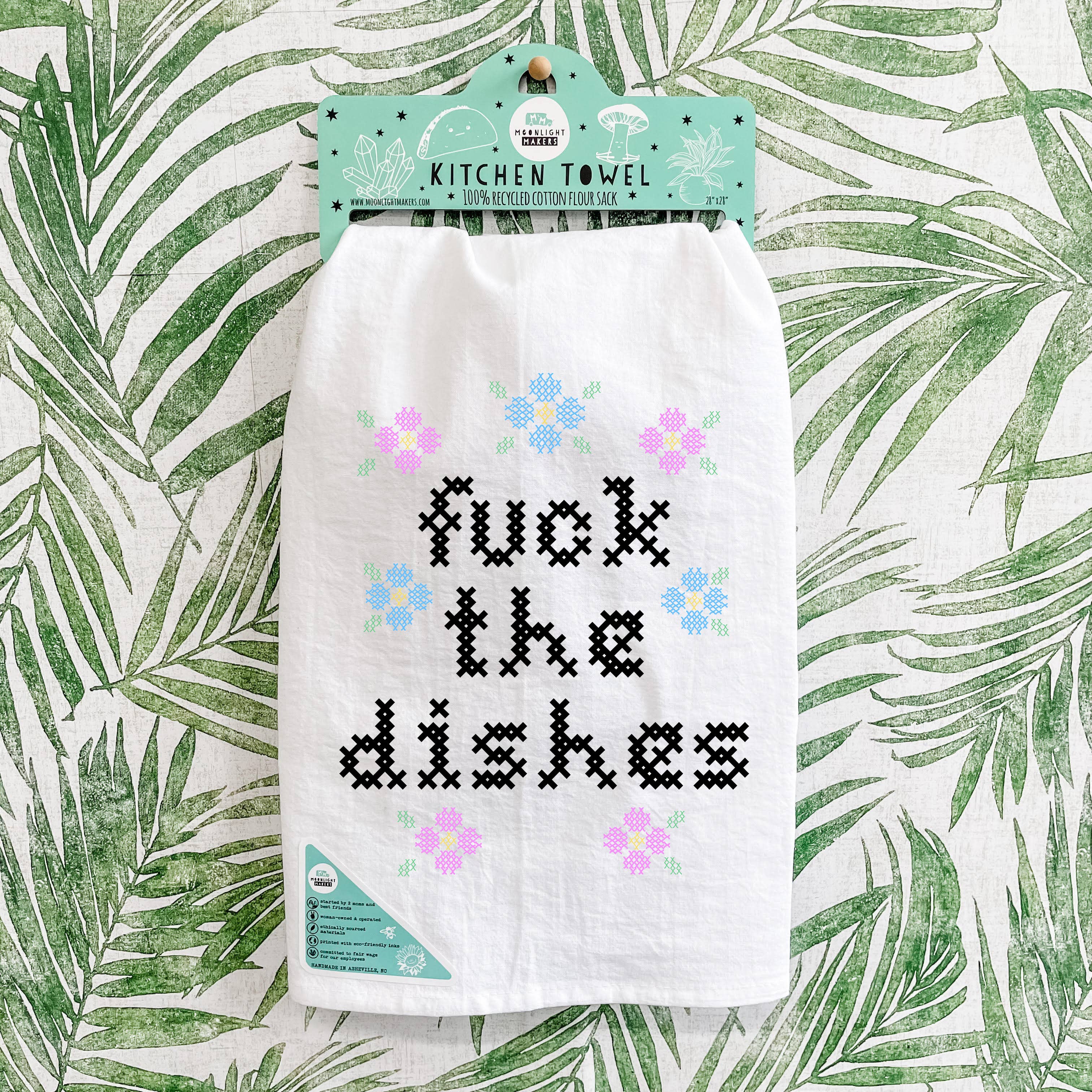 Moonlight Makers - Wholesale Tea Towel - Colorful Cross Stitch Towels - Fuck the Dishes2