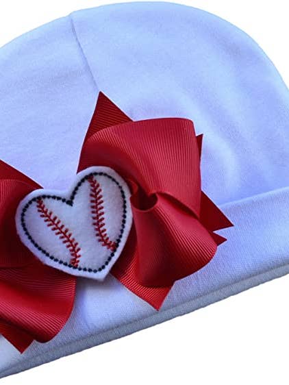 Baseball Bow Cotton Baby Hat with Embroidered Baseball Heart for Baby Girls por atacado de Funny Girl Designs