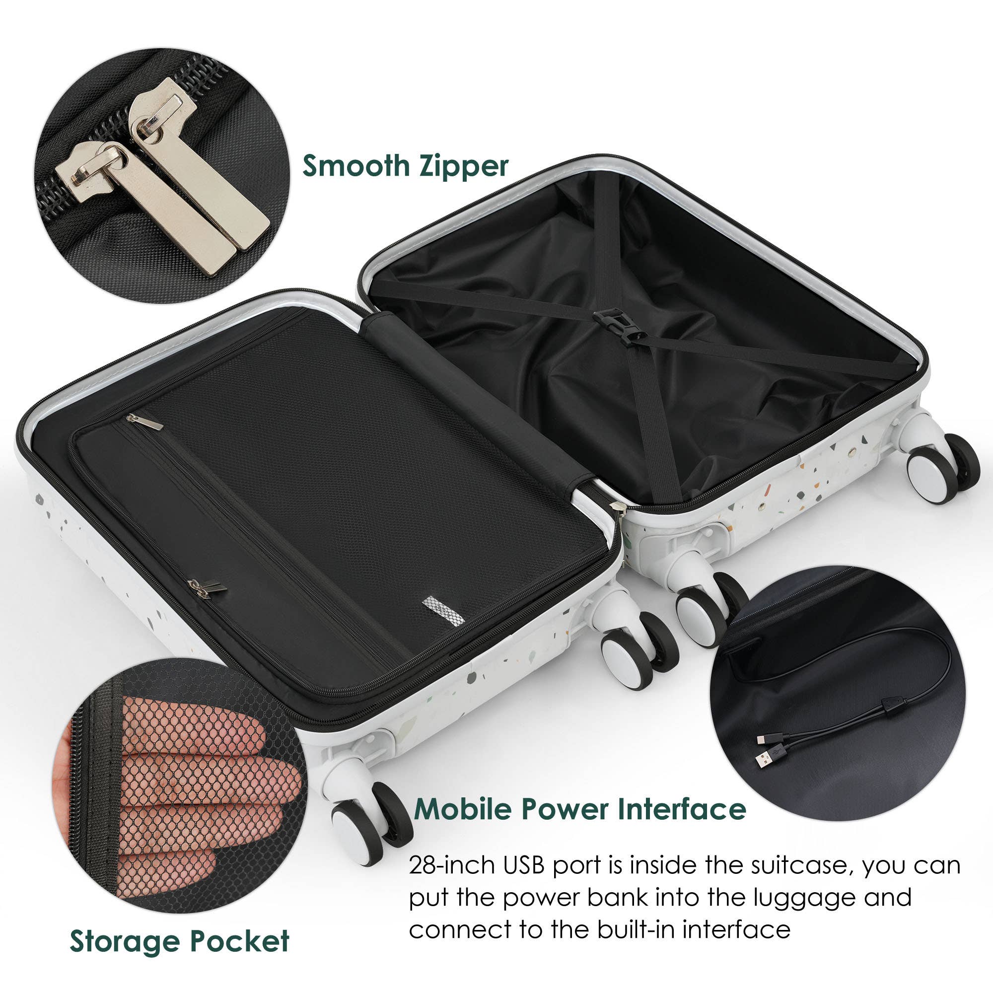 VTNG50 - Wholesale Luggage - Luggage Set of 3, 20, 24, 28inch with USB Port18