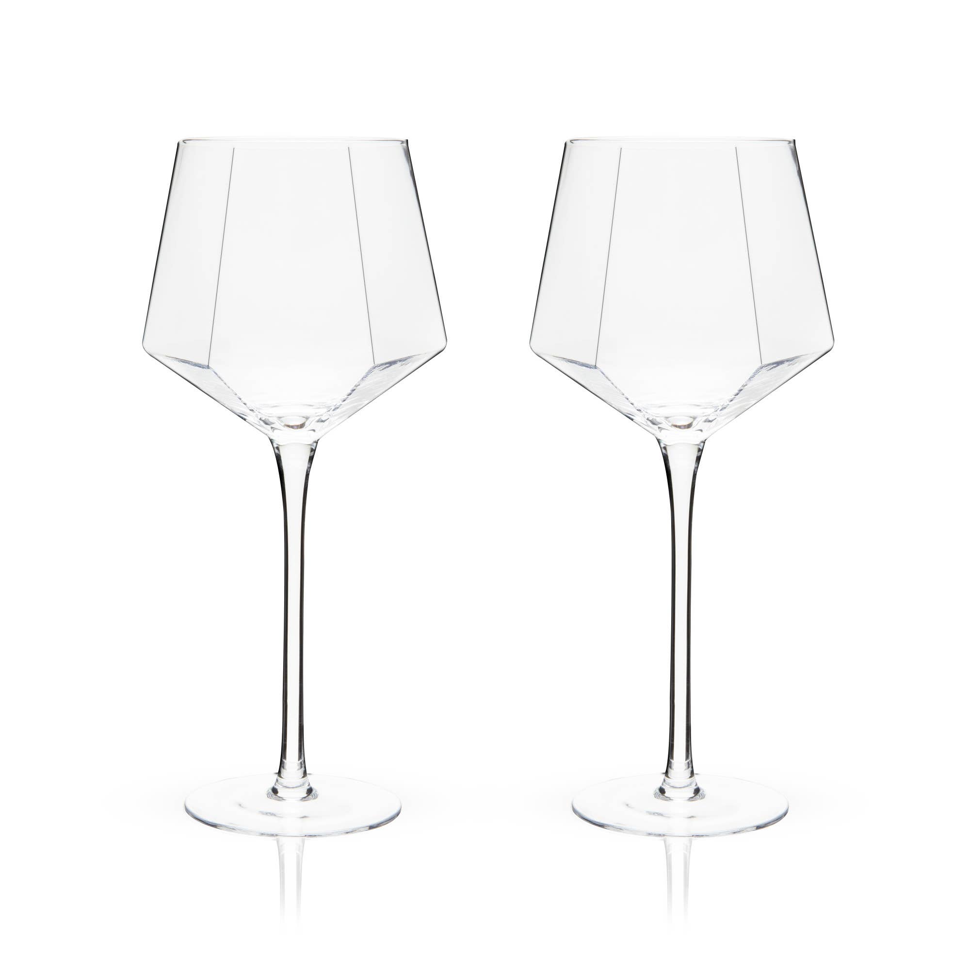 Viski - Wholesale Wine Glass - Seneca™ Diamond Faceted Crystal Wine Glasses Set of 22