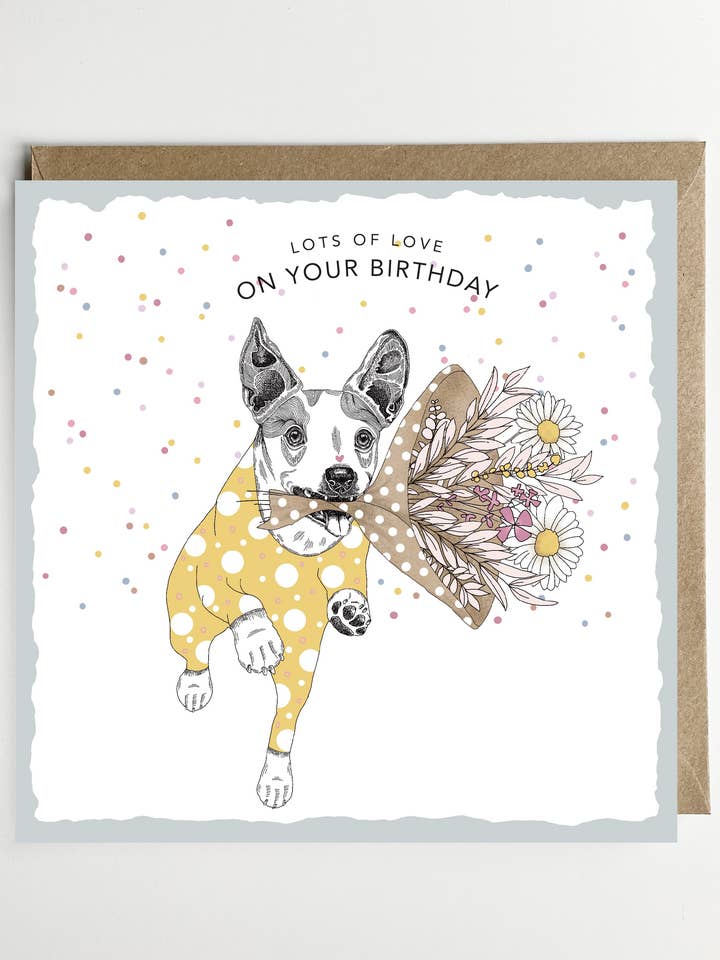 Biglietto di compleanno/biglietto di auguri - Fiori di compleanno per la vendita all'ingrosso da parte di Dotty Dog Art