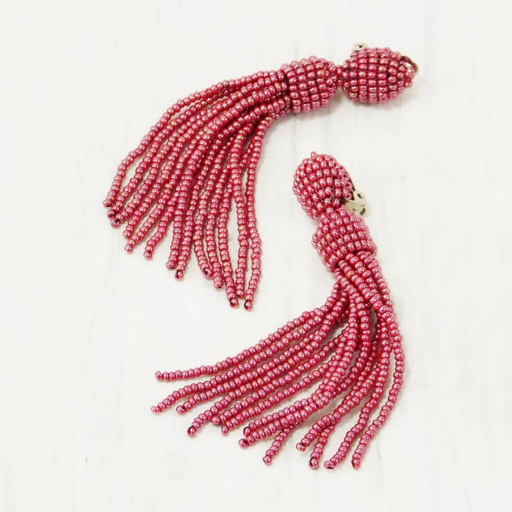 Clip on Rode Kwastjes Oorbellen Kastanjebruin Stud on Statement Bordeaux Fringe Prom Bordeaux Wijn Kwastjes Oorbellen Vakantieavond Galantine Day Gift voor wholesale door Ninolia