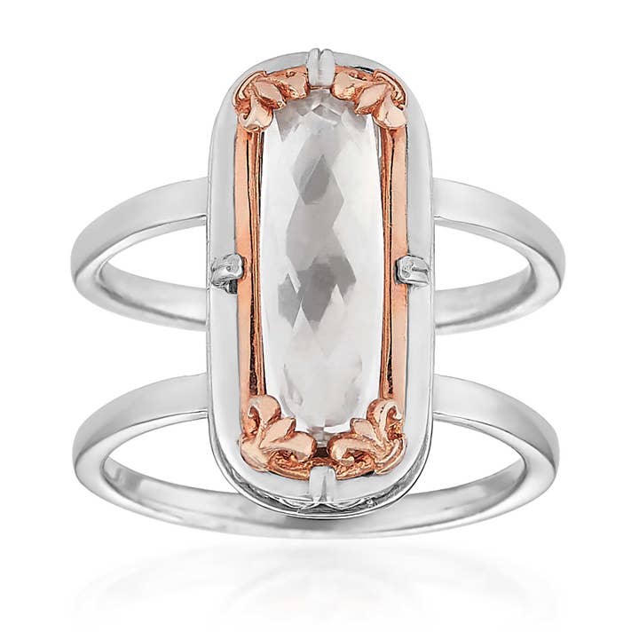 Anillo de cristal rock de doble banda con oro rosa vermeil para venta al por mayor de Anatoli Jewelry