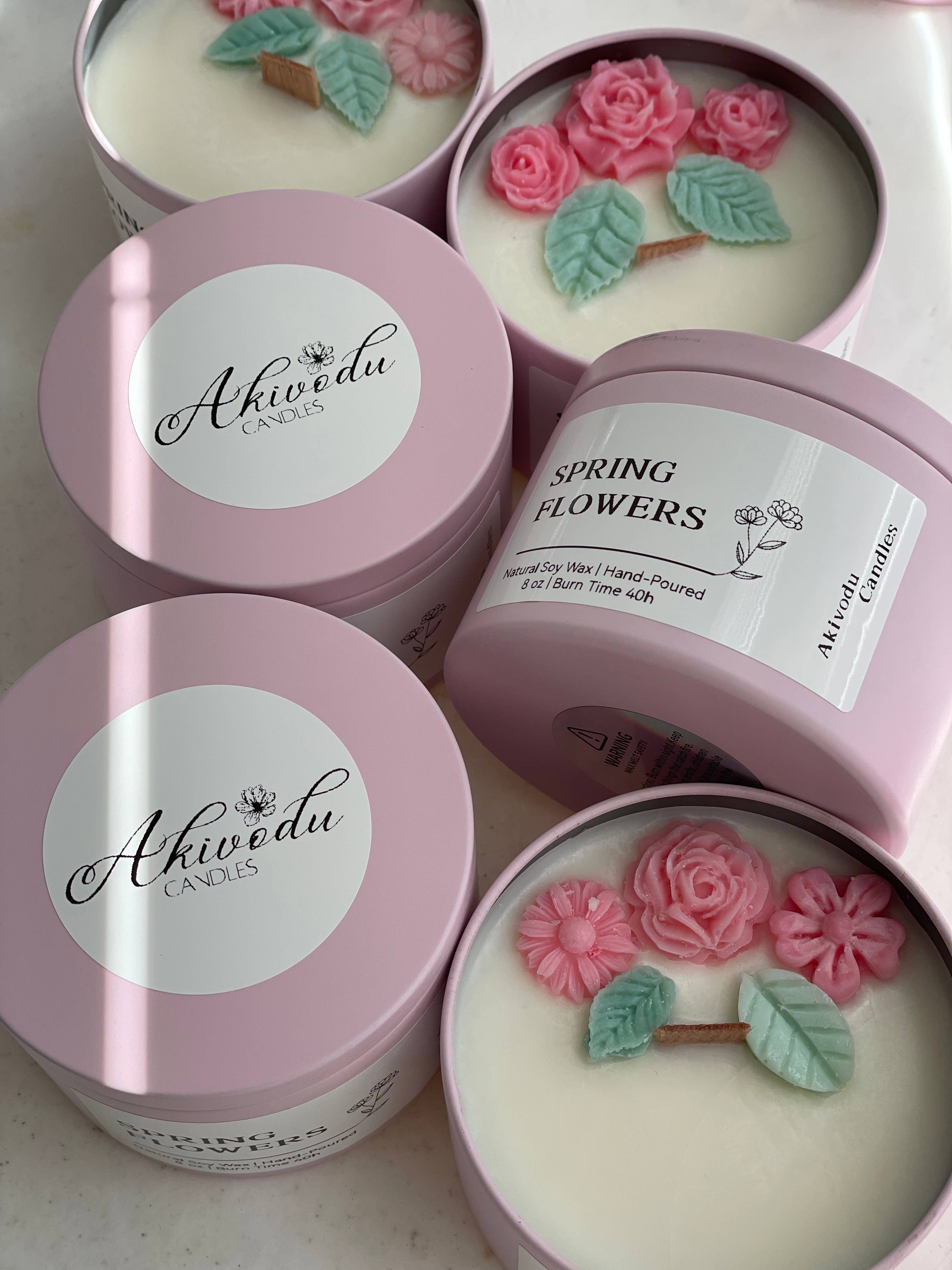 Akivodu Candles - Wholesale Travel Candles - Spring Flower Candle 8 oz - Multiple Scents7