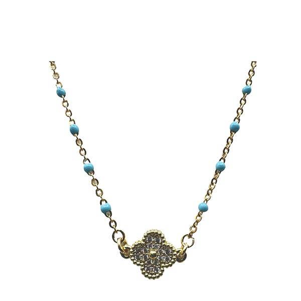 Turkos emaljpärla GF-kedja med guldpläterad CZ-klöver för wholesale av Athena Designs