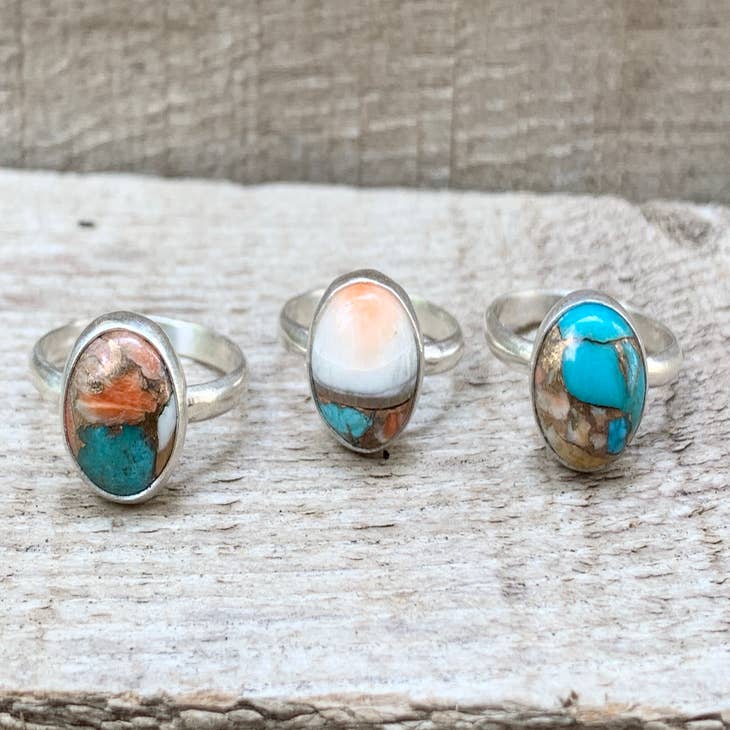 Oval Bronze Pink Opal Turquoise Copper Infused Sterling Silver Ring -  Gilded Bug Jewelry