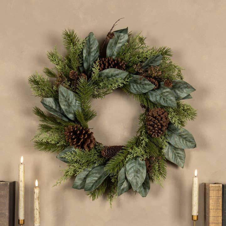 Corona de 24" de cedro, pino y magnolia para venta al por mayor de Ragon House