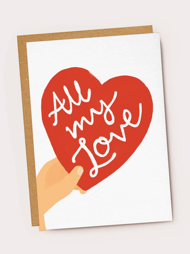 Biglietto illustrato a forma di cuore All My Love per la vendita all'ingrosso da parte di Jade Fisher