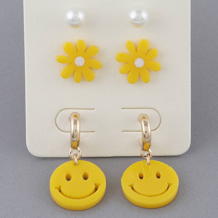 Happy Flower Earrings Set for wholesale by 3AM BY H&D ACCESSORIES