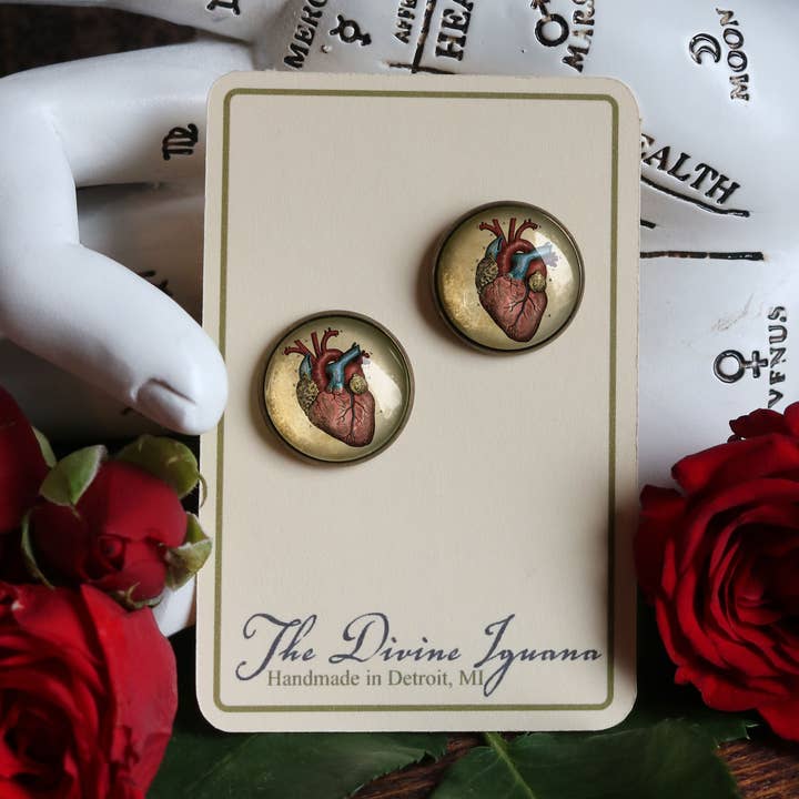 Anatomical Heart Goth Valentine's Day Stud Earrings for wholesale by The Divine Iguana