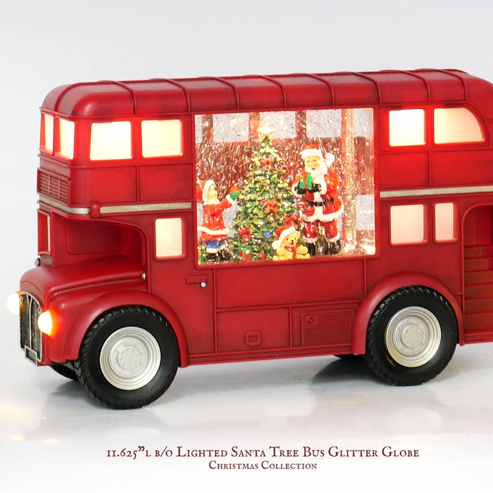 11.625" B/O Lighted Santa Tree Bus Glitter Globe for wholesale by IEGIFT