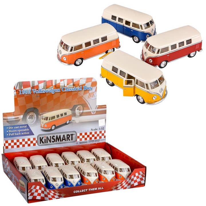 The Toy Network - Wholesale Toy Car/Truck - Kids - 5" Diecast Pull Back 1962 VW Classic Bus 12/Db