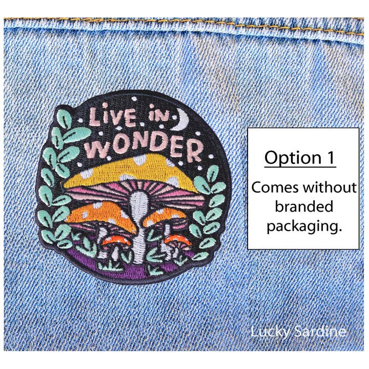 Lucky Sardine - Vente Écusson - Écusson thermocollant brodé Live In Wonder, Magic Mushroom