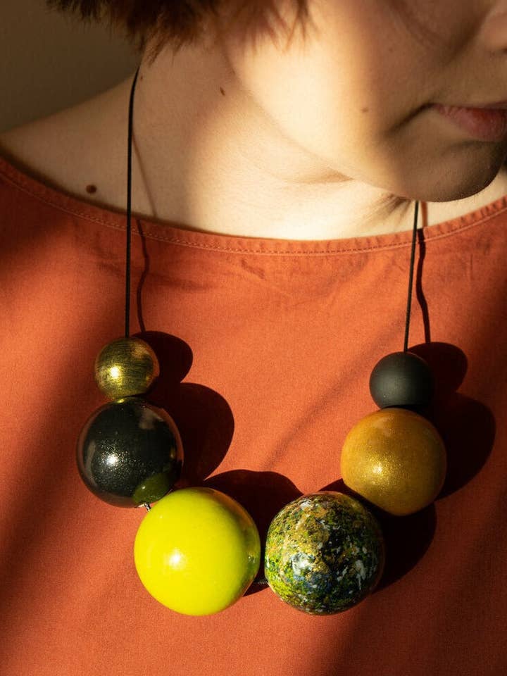 Spring Gold Wooden Bead Necklace for wholesale by Gannwood