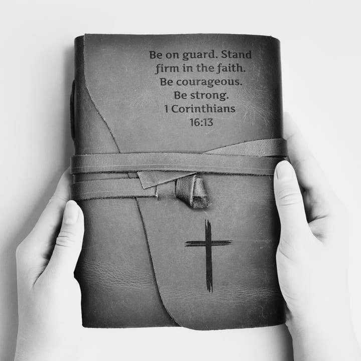 Christian Journal Handmade Genuine Leather with Bible Verse for wholesale by Waymaker Leather
