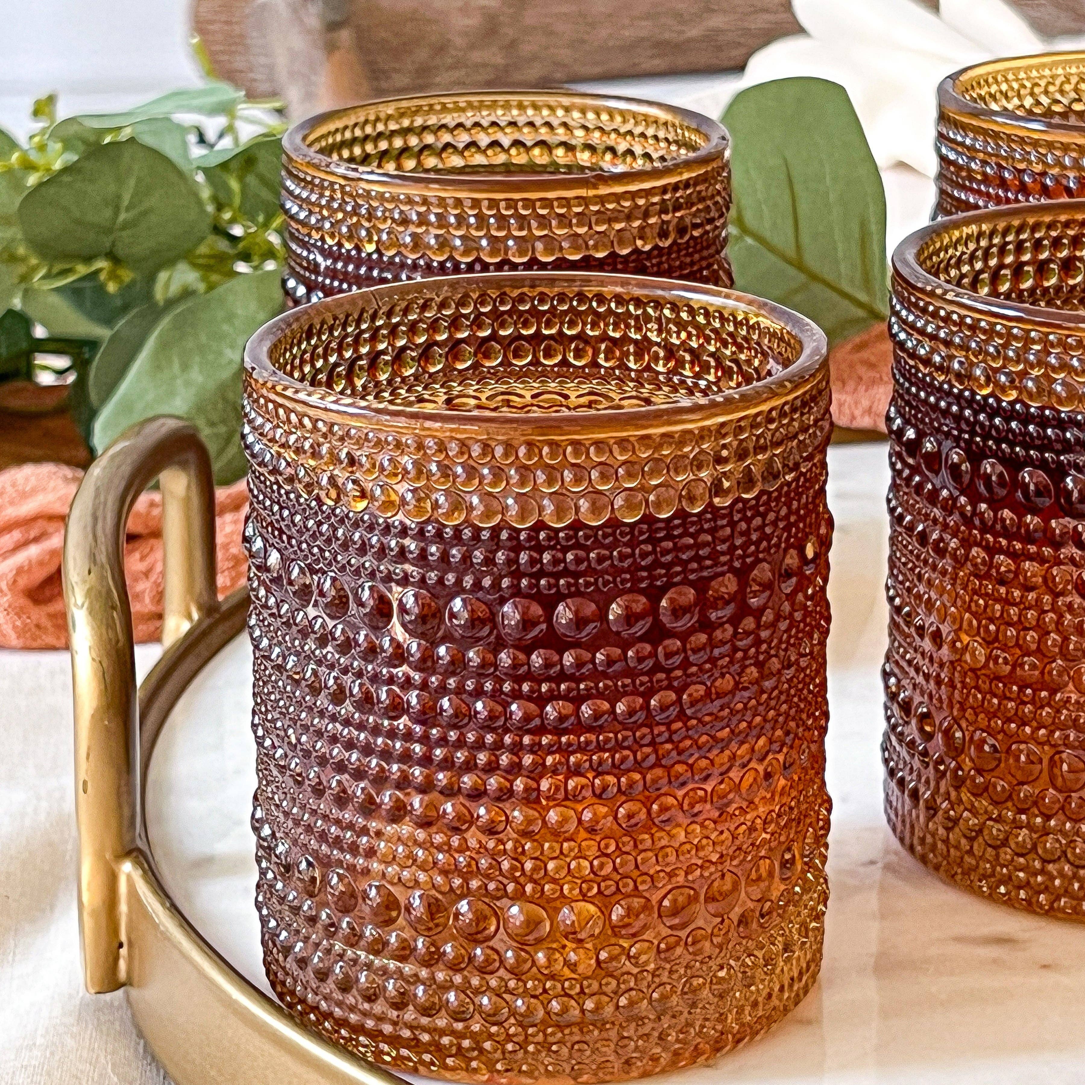 Kate Aspen - Wholesale Drinking Glass/Cup - 10 oz. Textured Hobnail Beaded Amber Drinking Glasses - 6pcs2