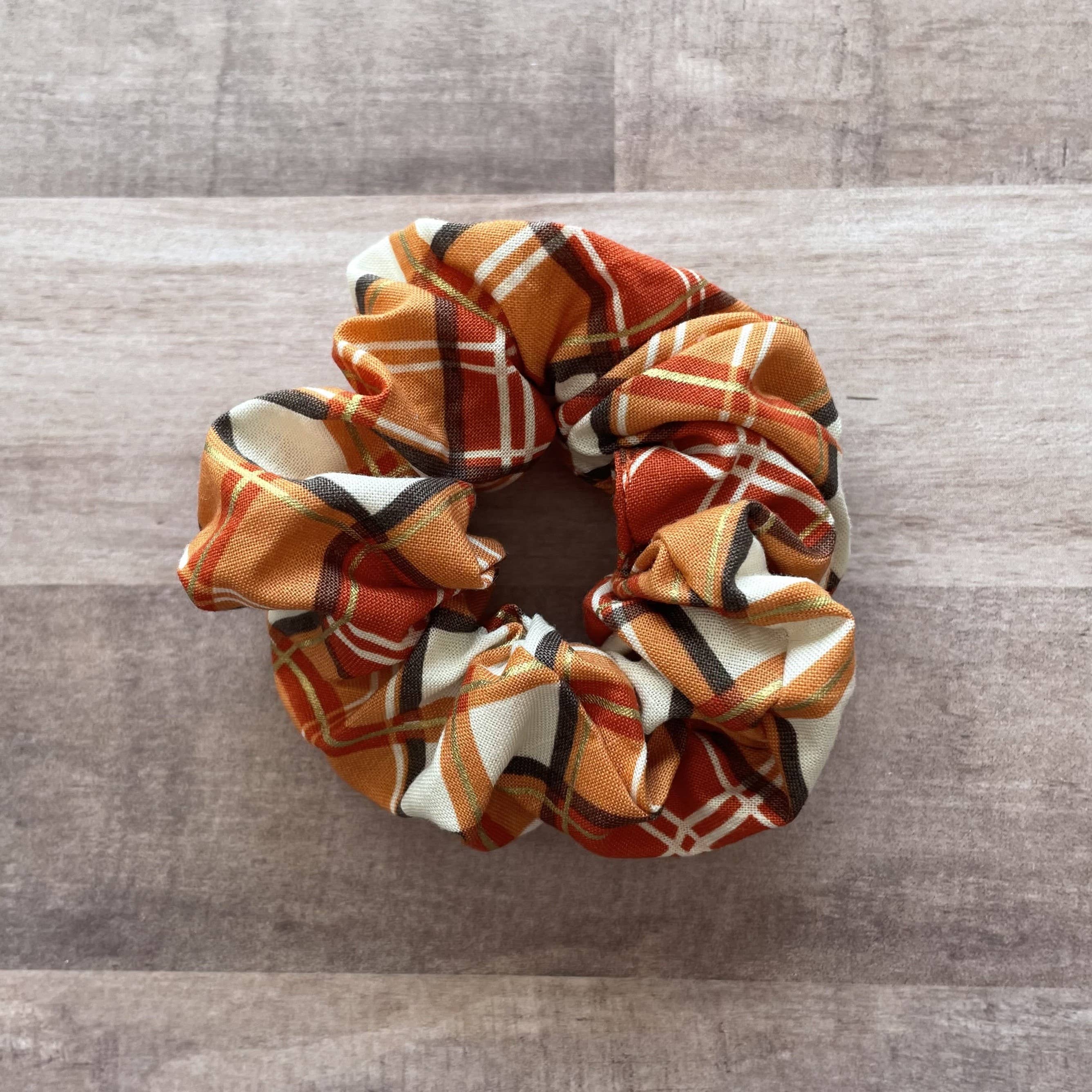 QuietJoy - Vente Chouchou – femme - Chouchou d'Halloween à carreaux orange fait main1