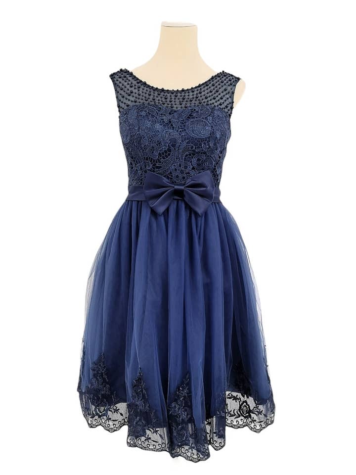 Navy Tulle Lace Sleeveless Short Cocktail Dress for wholesale by Les Voiliers
