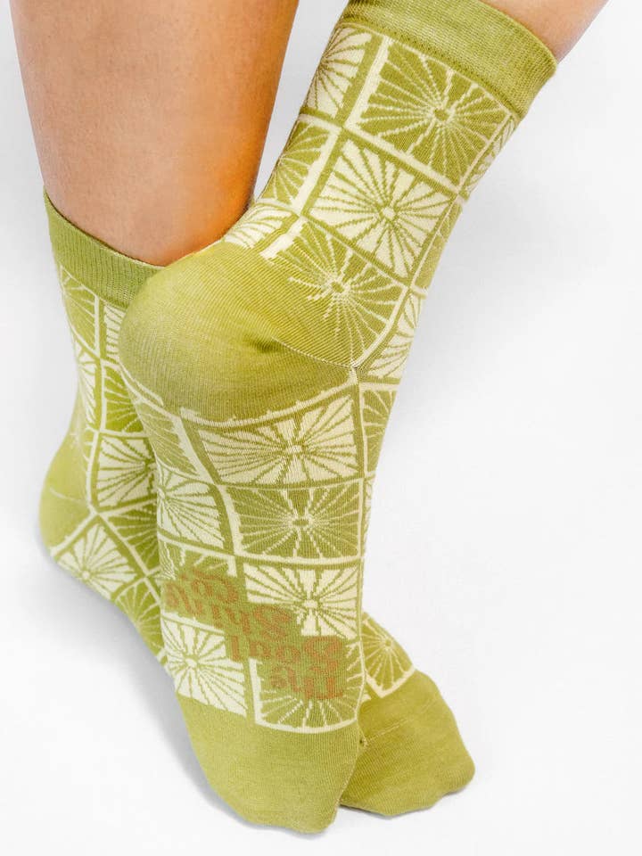 The SoulShine Co. - Wholesale Socks - Women's - Chartreuse Flower Checkers — Knit Ankle Sock2
