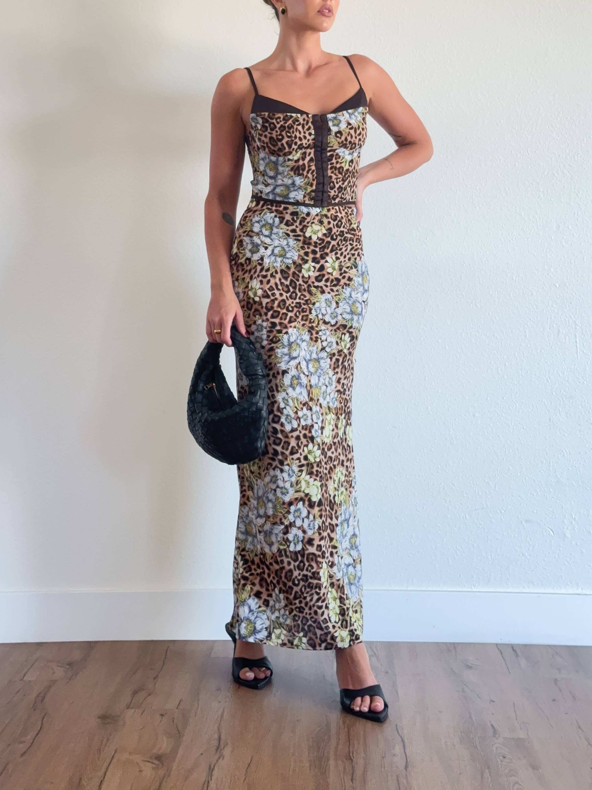 ACOA COLLECTION - Wholesale Top & Skirt Set - Women's - LEOPARD CORSET TOP AND MAXI SKIRT SET2