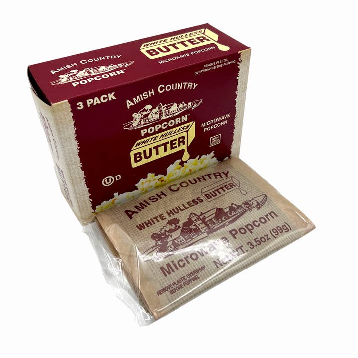 Amish Country Popcorn - Wholesale Popcorn Kernels - 3pk Microwave Buttery White Hulless Popcorn