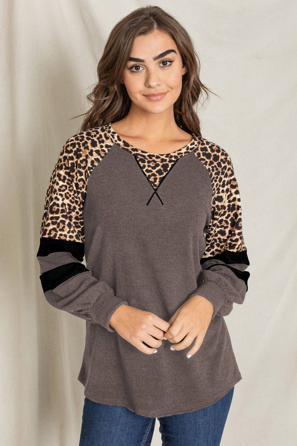 EG fashion - Vente Tunique – femme - Tunique léopard à blocs de couleurs V-Stich1