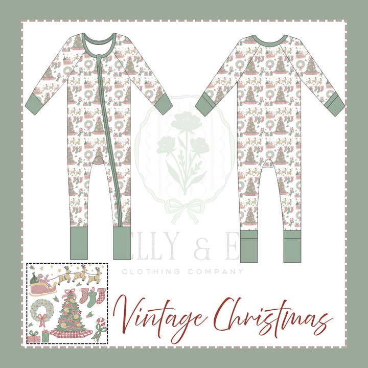 Vintage Christmas Boy Zippy Bamboo Pajamas for wholesale by Elly & E Clothing Co.